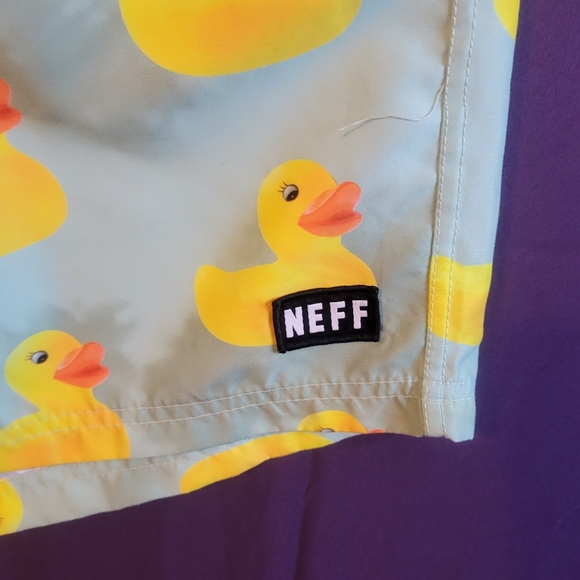 Neff Blue Swim Trunks with Yellow Duck Print - Picture 2 of 11